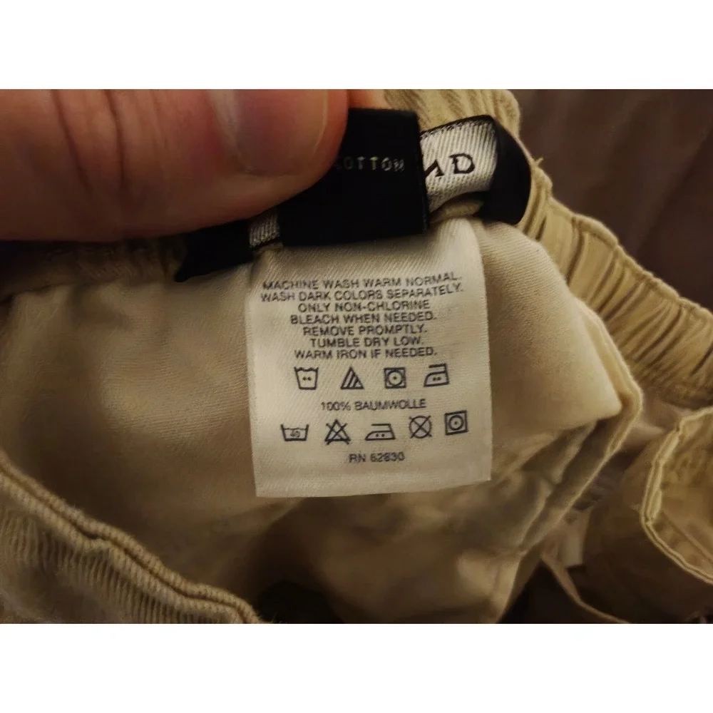 Lands End Mens Khaki Cargo Pants Tan Cotton Elastic Waist Straight Leg 32-34 M